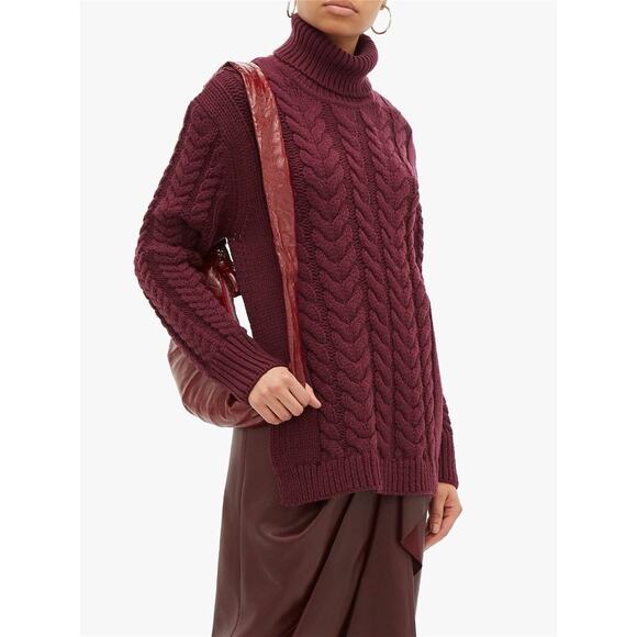 TIBI burgundy Cutout-Back Cable-Knit Wool-Blend Sweater size M/L - Picture 12 of 13
